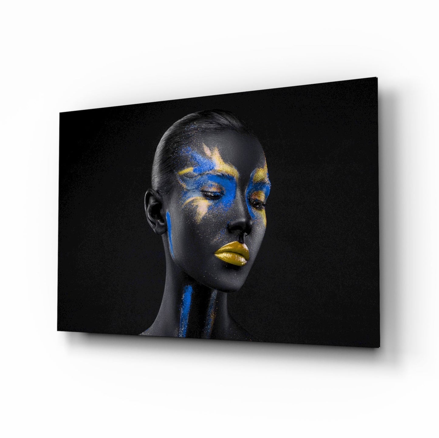 Cobalt gold beauty portrait glass wall art