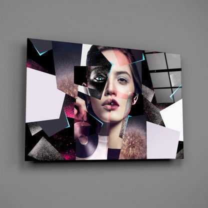 Pink Glitter Collage Woman Glass Wall Art
