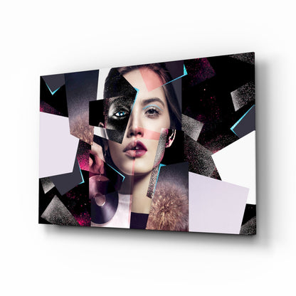 Pink Glitter Collage Woman Glass Wall Art
