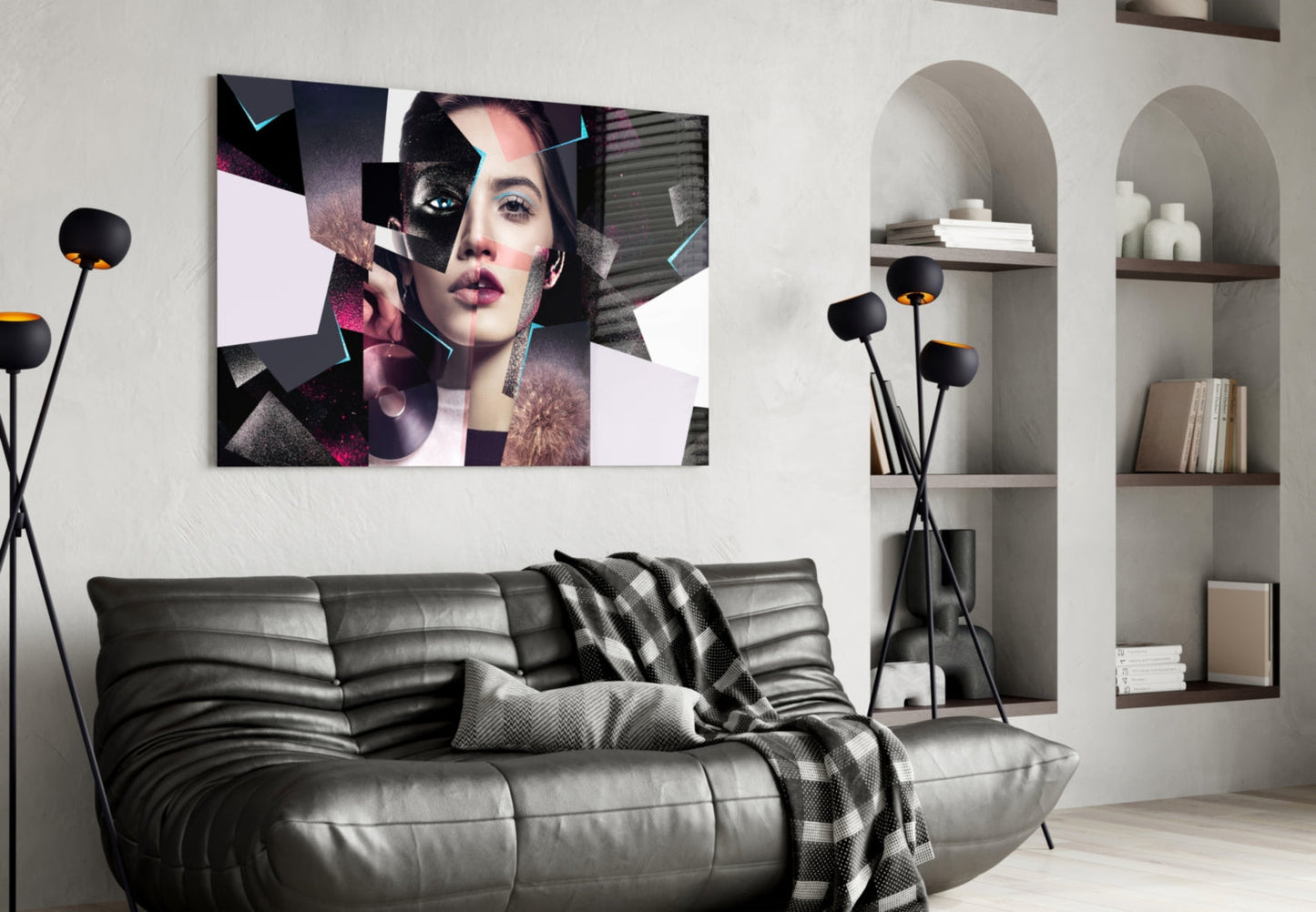 Pink Glitter Collage Woman Glass Wall Art