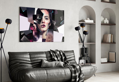 Pink Glitter Collage Woman Glass Wall Art