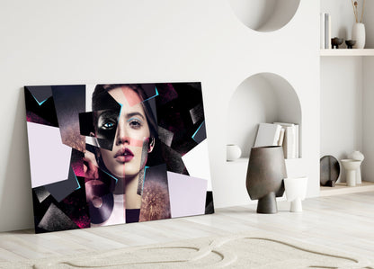Pink Glitter Collage Woman Glass Wall Art