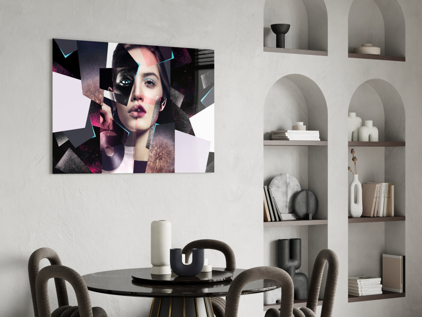 Pink Glitter Collage Woman Glass Wall Art