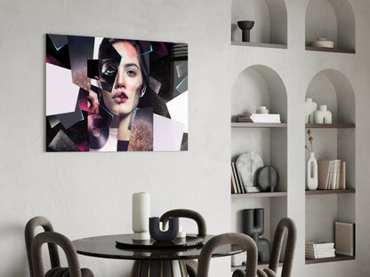 Pink Glitter Collage Woman Glass Wall Art