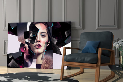 Pink Glitter Collage Woman Glass Wall Art