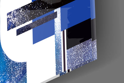 Blue Silver Geometric Woman Glass Wall Art