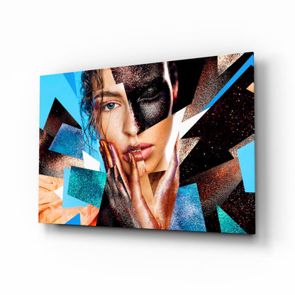 Copper shards woman portrait glass wall art