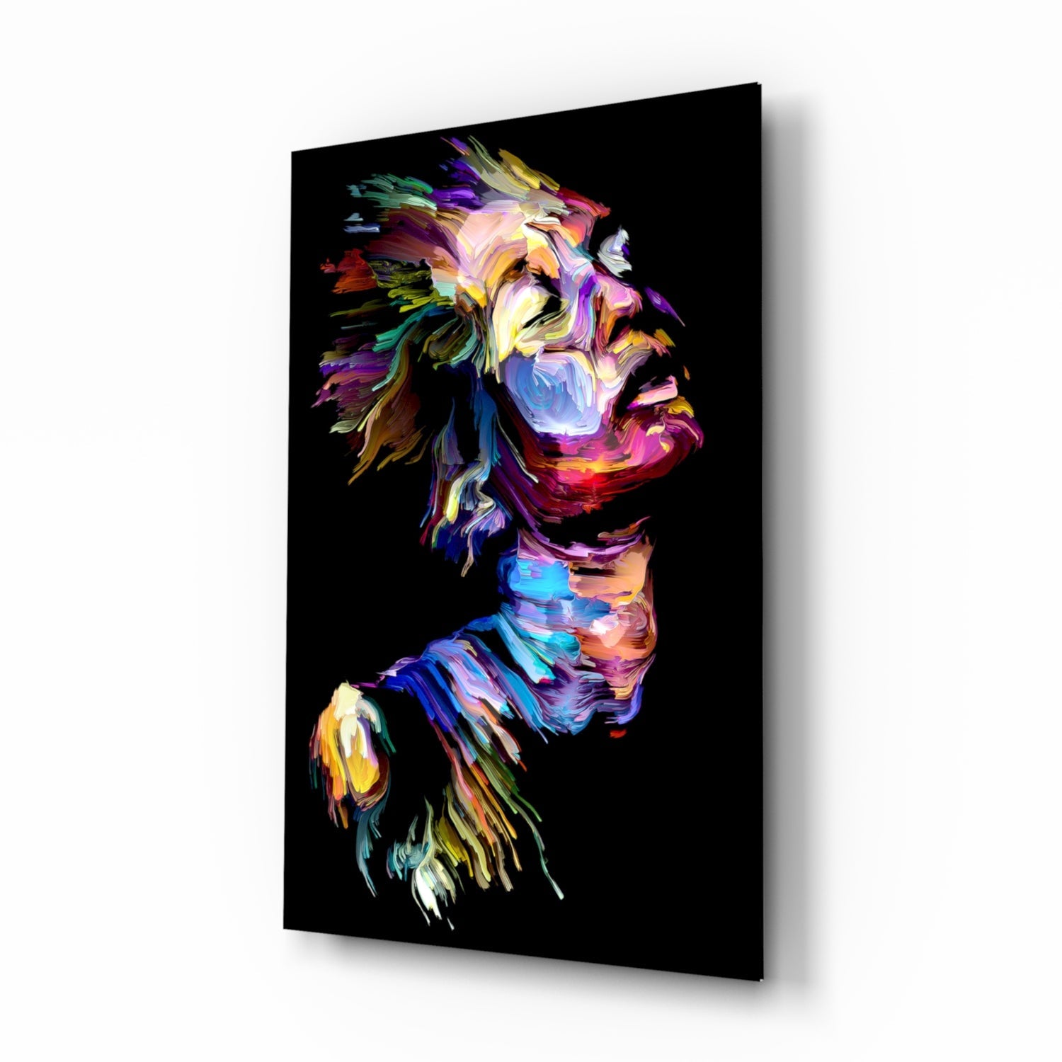 Rainbow woman profile glass wall art