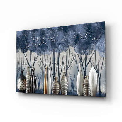 Vases and Trees tempered glass wall art on a wall