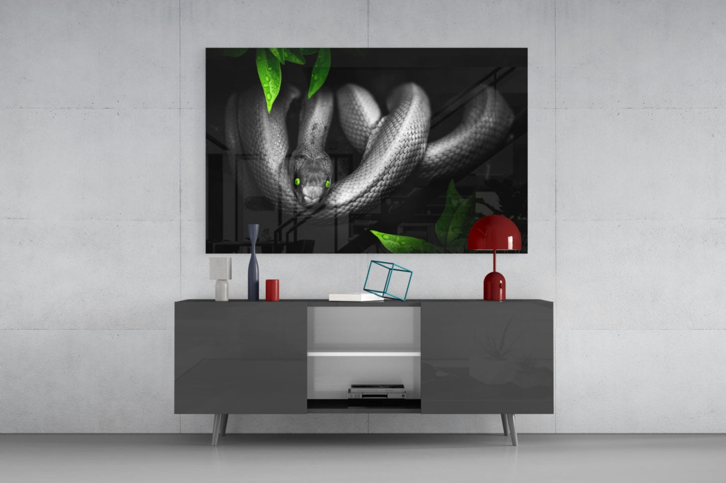 Snake Glass Wall Art - Emerald-Eyed Wildlife