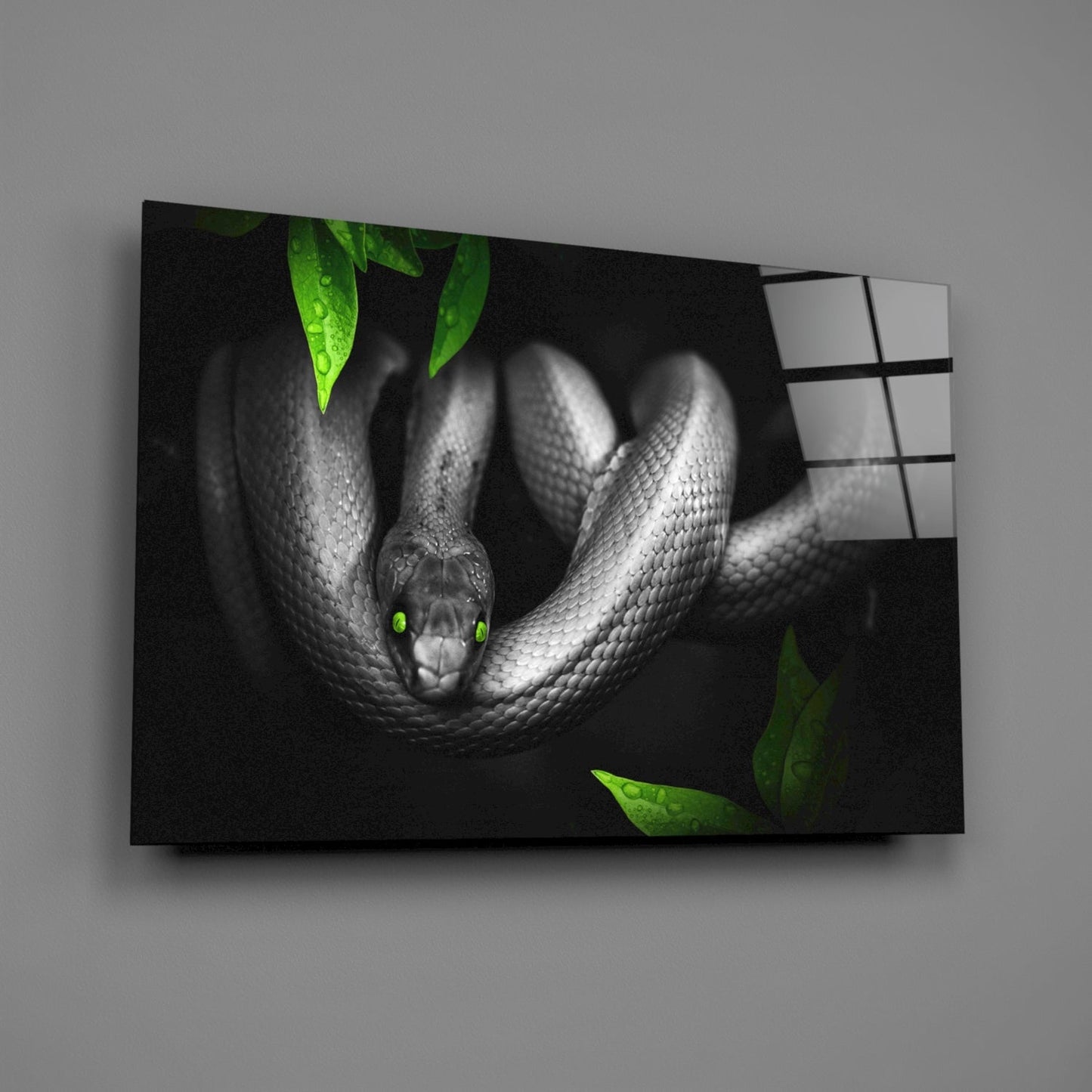Snake Glass Wall Art - Emerald-Eyed Wildlife