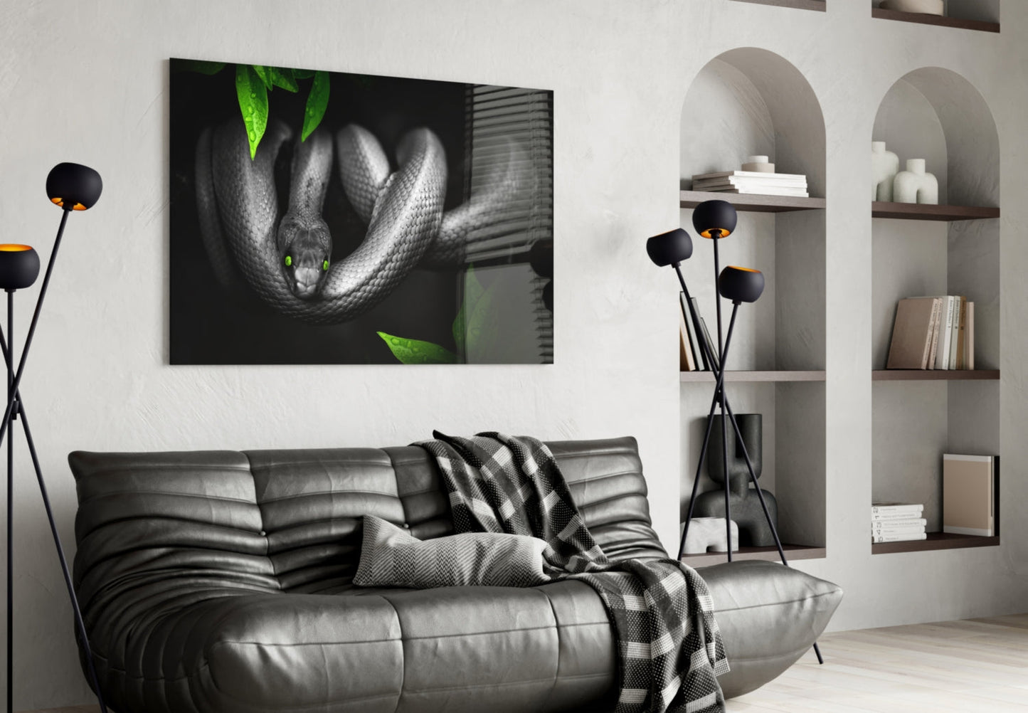 Snake Glass Wall Art - Emerald-Eyed Wildlife