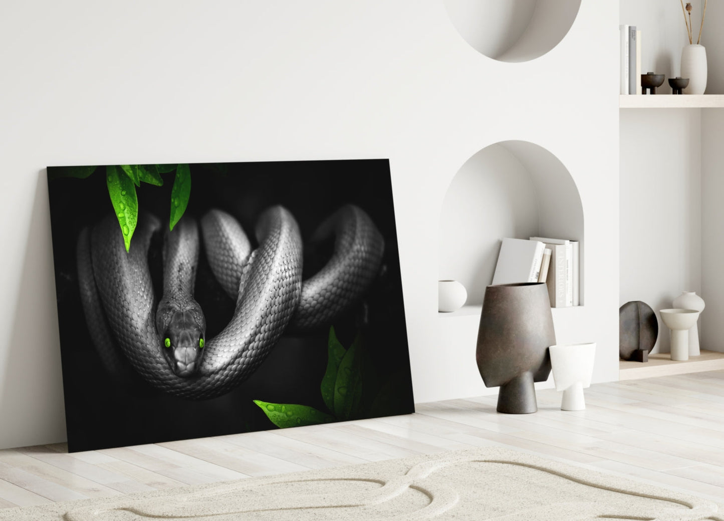 Snake Glass Wall Art - Emerald-Eyed Wildlife