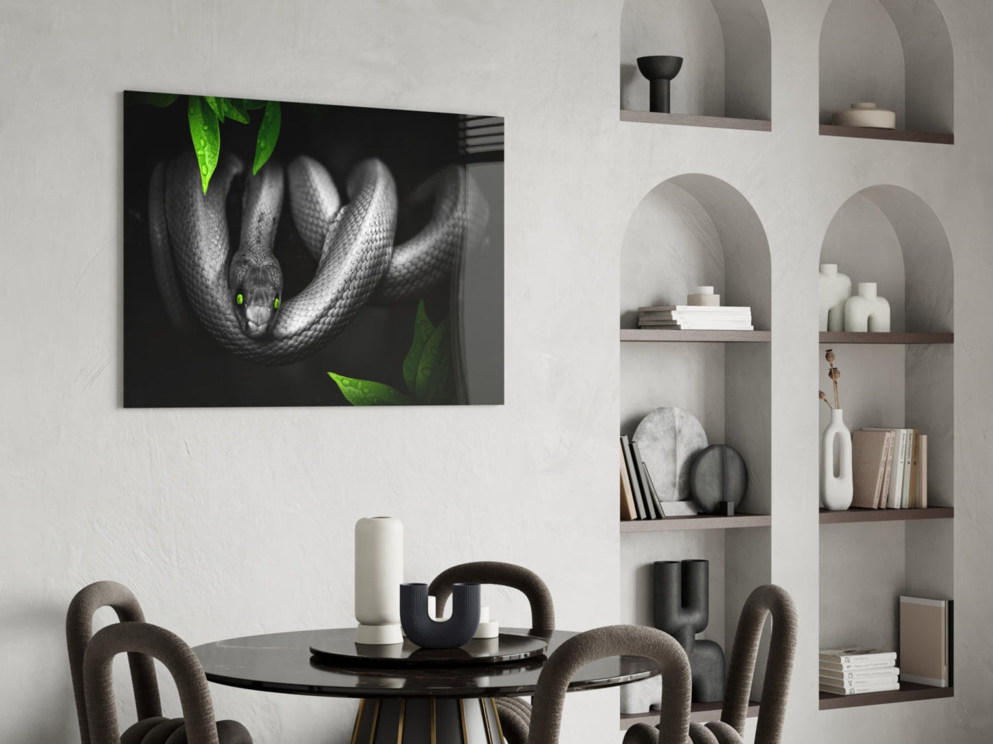 Snake Glass Wall Art - Emerald-Eyed Wildlife