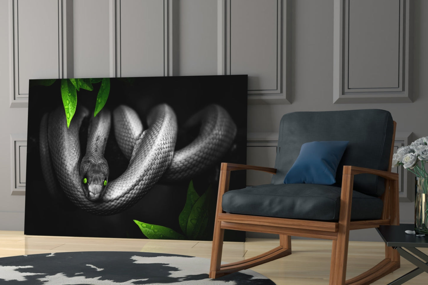 Snake Glass Wall Art - Emerald-Eyed Wildlife