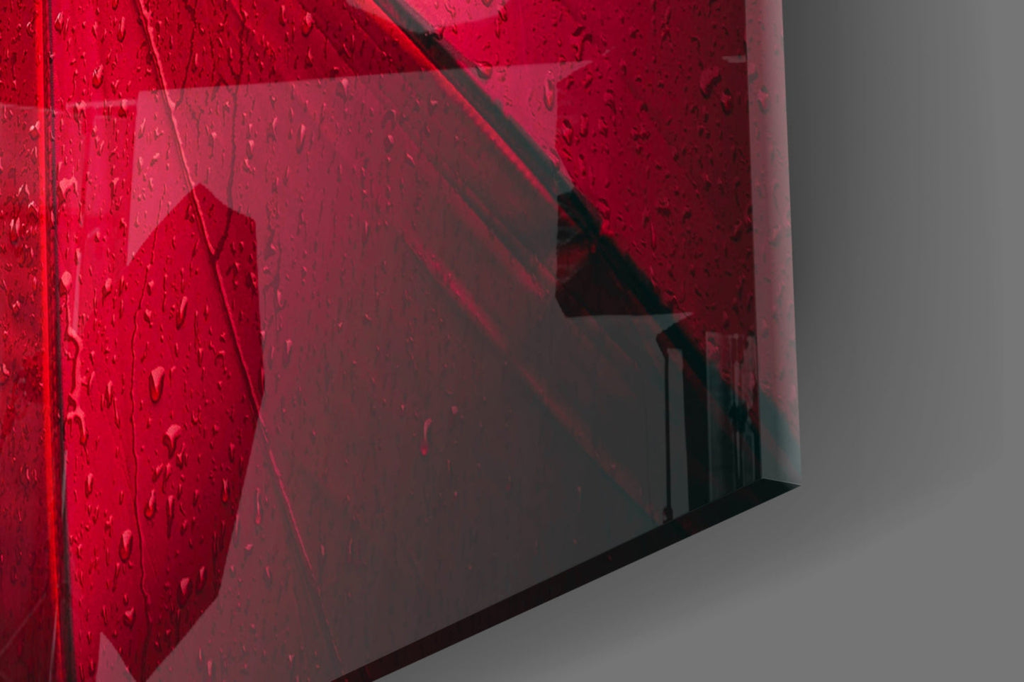 Red Umbrella in Dark Green Grass Glass Wall Art