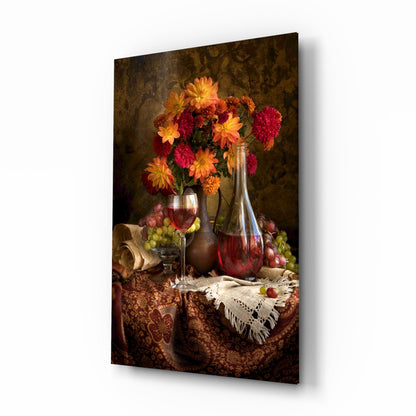 Chalice and Flowers Glass Wall Art - old-world still life