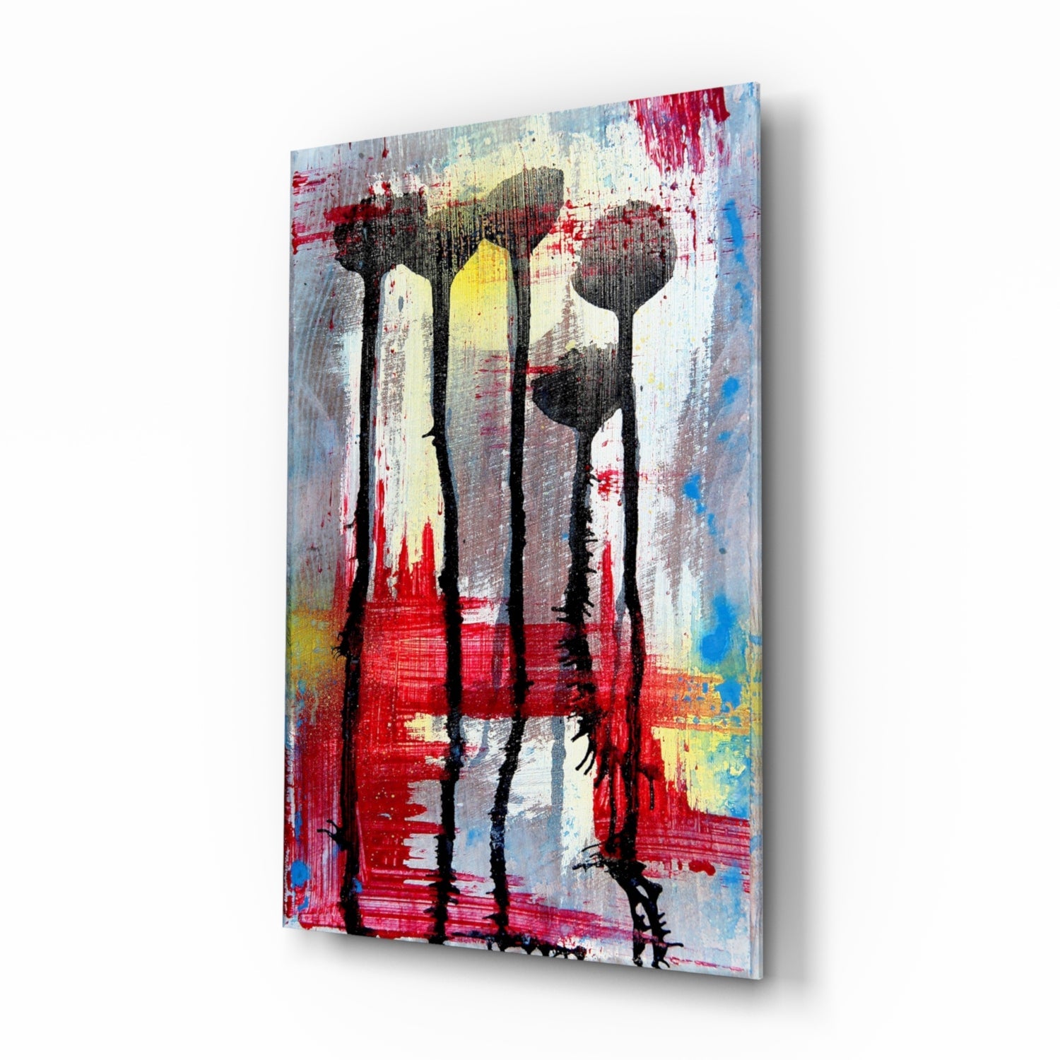 Poppy silhouette abstract glass wall art