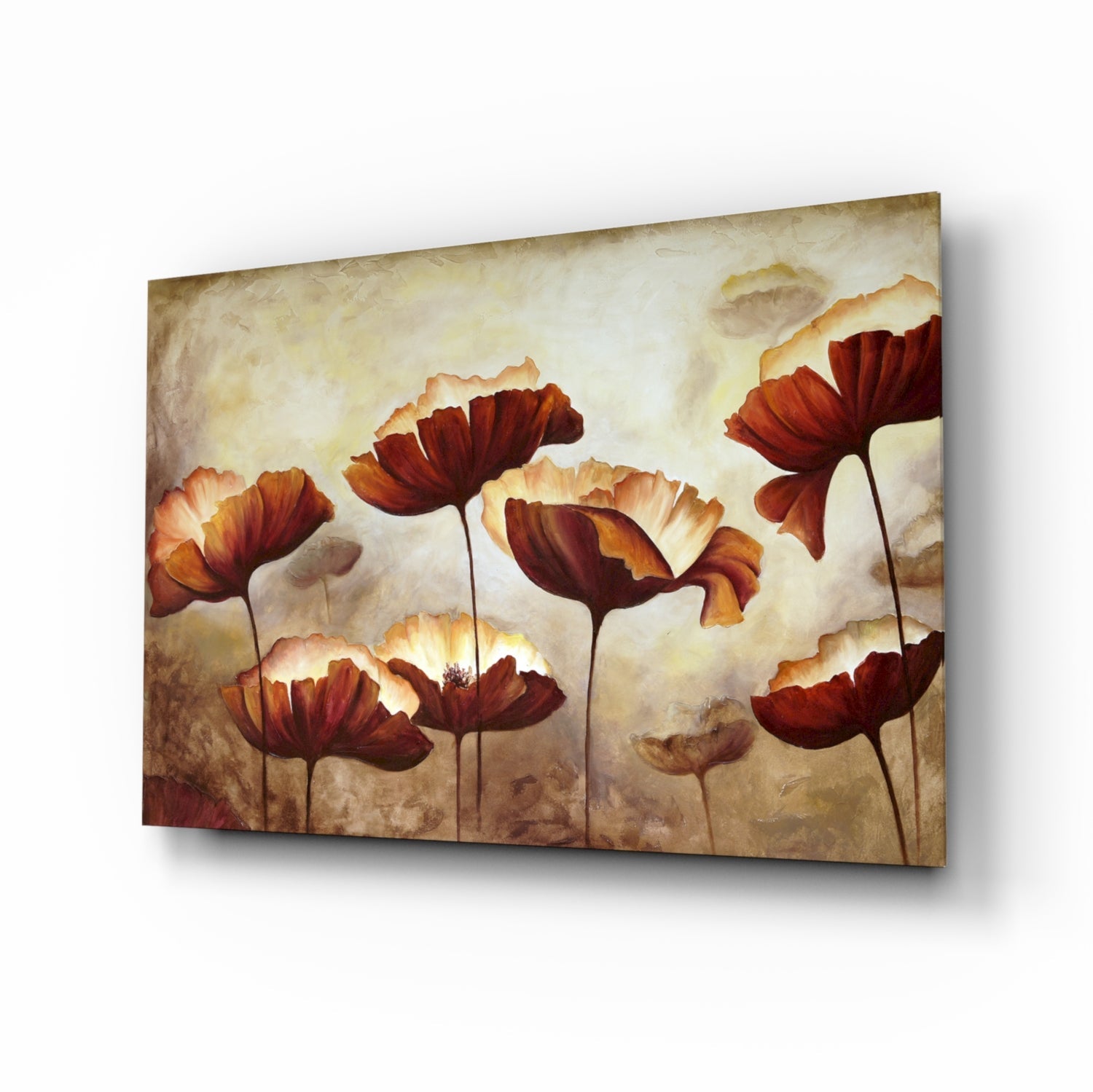 Poppy field glass wall art