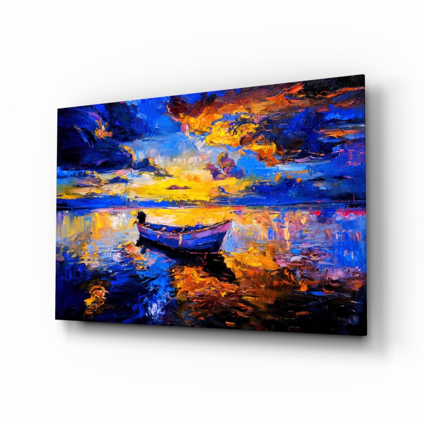 Dark blue sunset seascape glass wall art