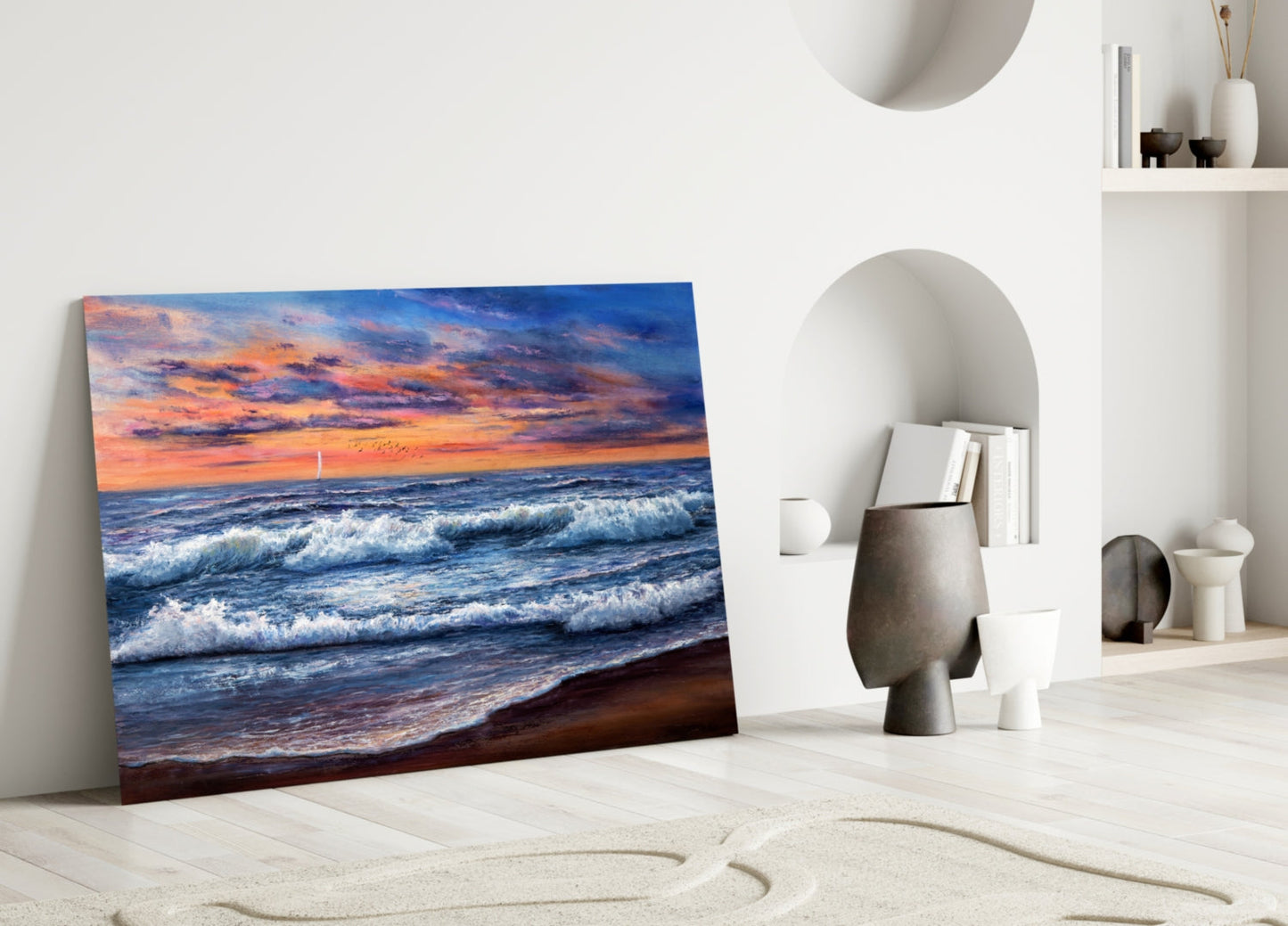 Crashing Waves Sunset Glass Wall Art