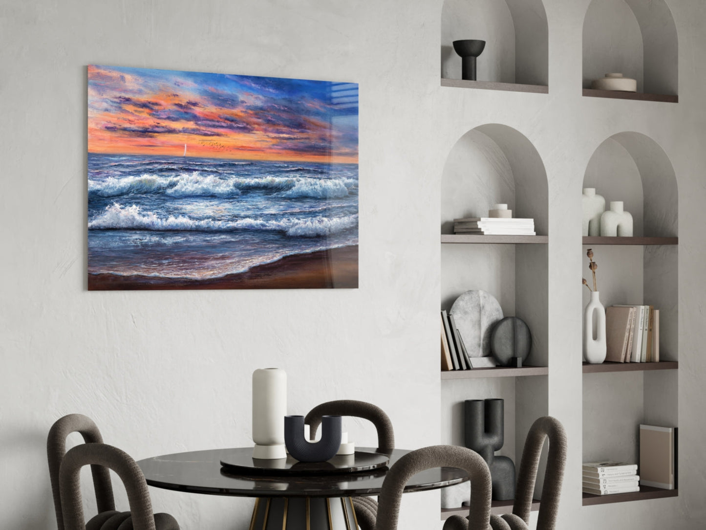 Crashing Waves Sunset Glass Wall Art