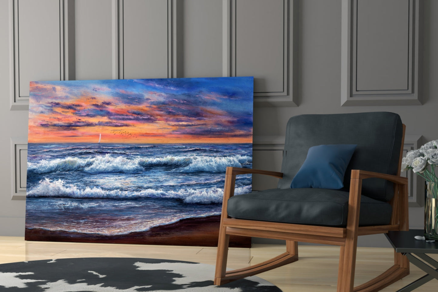 Crashing Waves Sunset Glass Wall Art