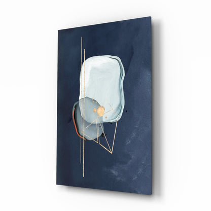 Abstract Blue glass wall art with navy and gold accents