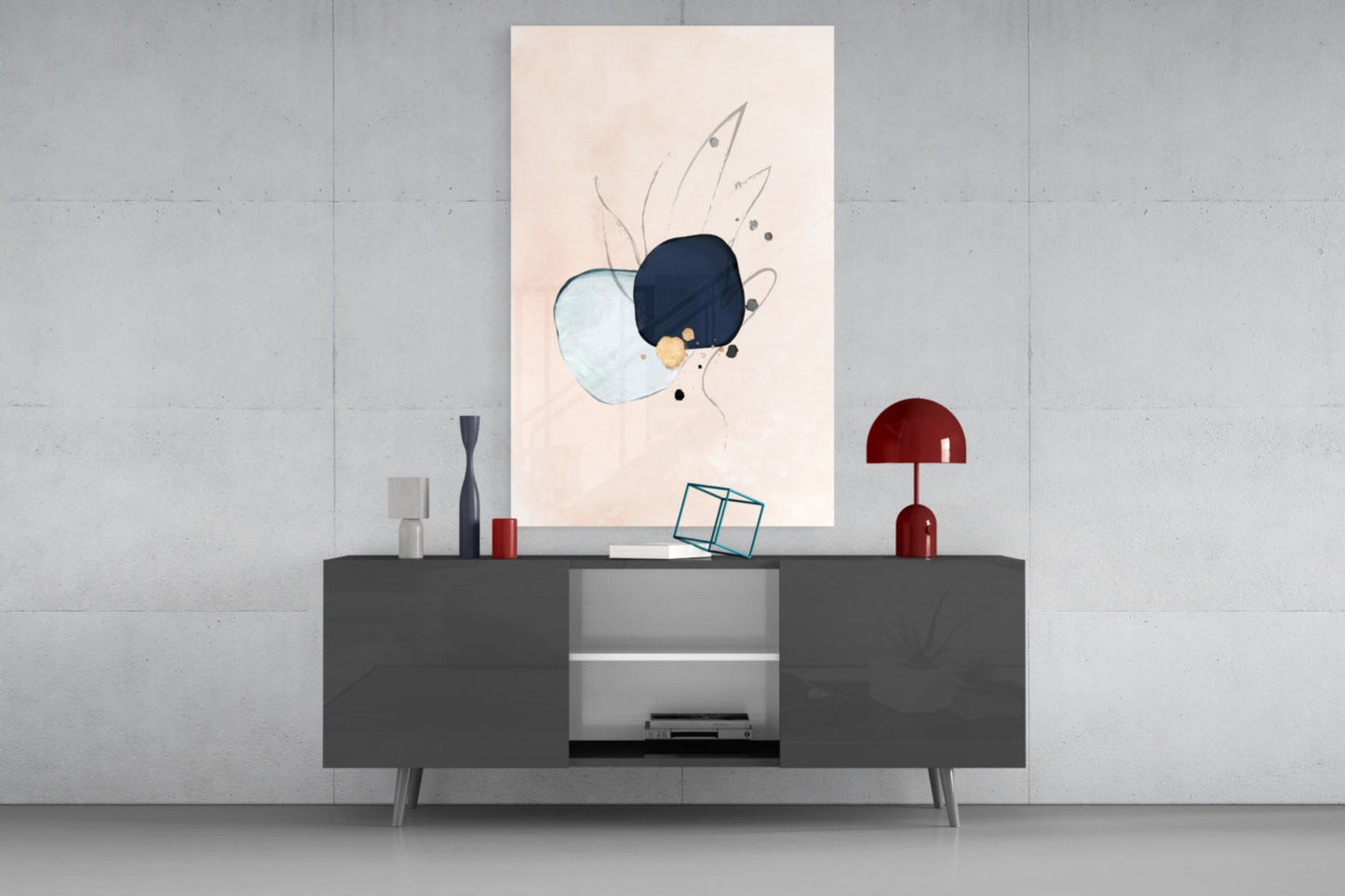 Navy Mint Abstract Glass Wall Art