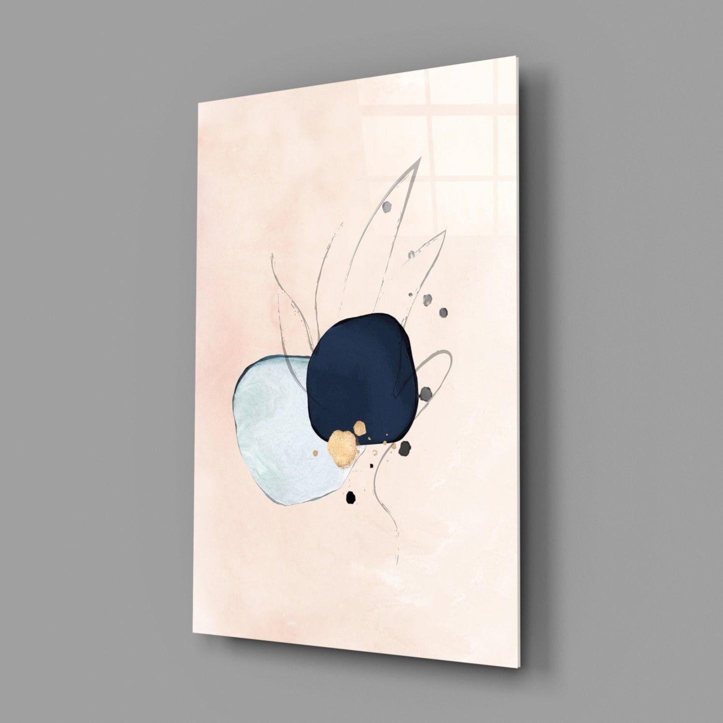 Navy Mint Abstract Glass Wall Art