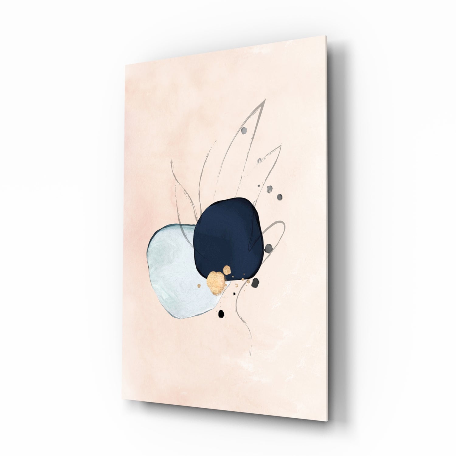 Navy Mint Abstract Glass Wall Art print in cream and blush