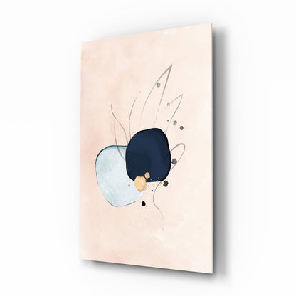 Navy Mint Abstract Glass Wall Art print in cream and blush
