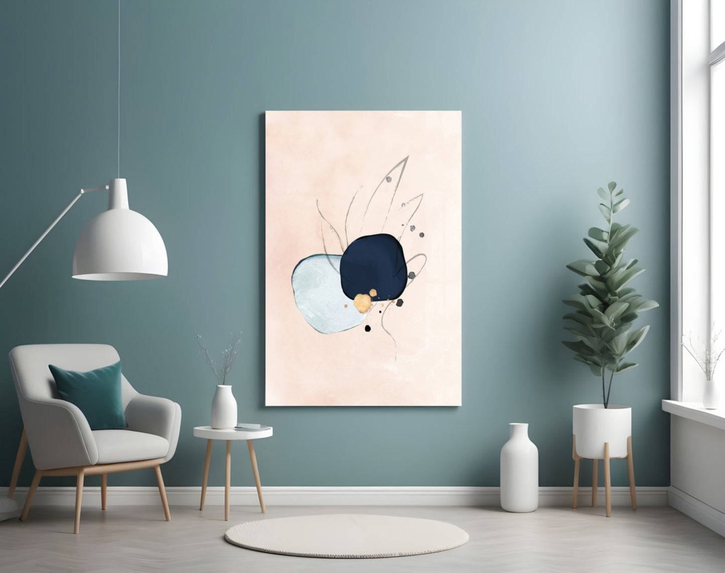 Navy Mint Abstract Glass Wall Art