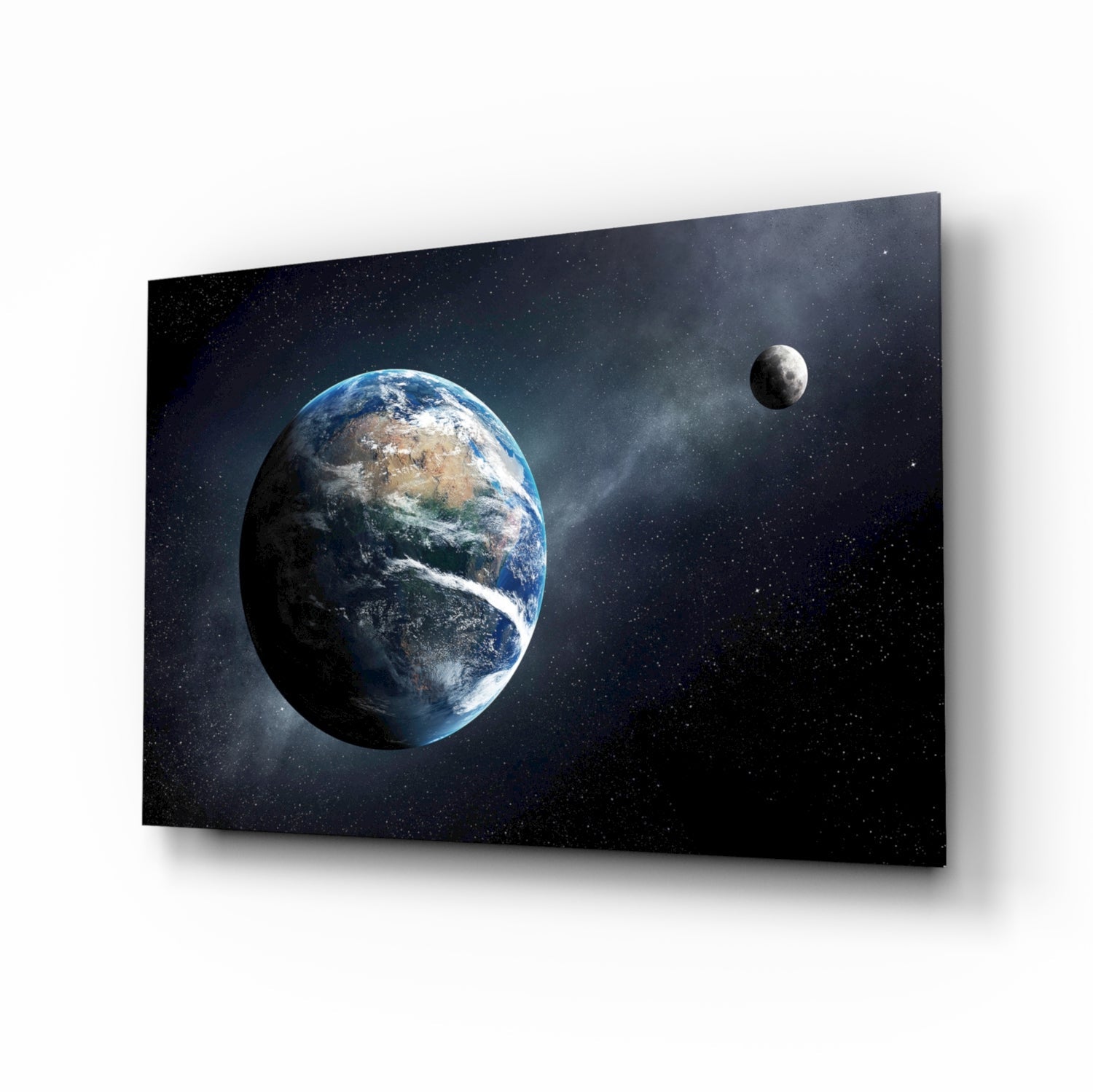 Earth and moon glass wall art print