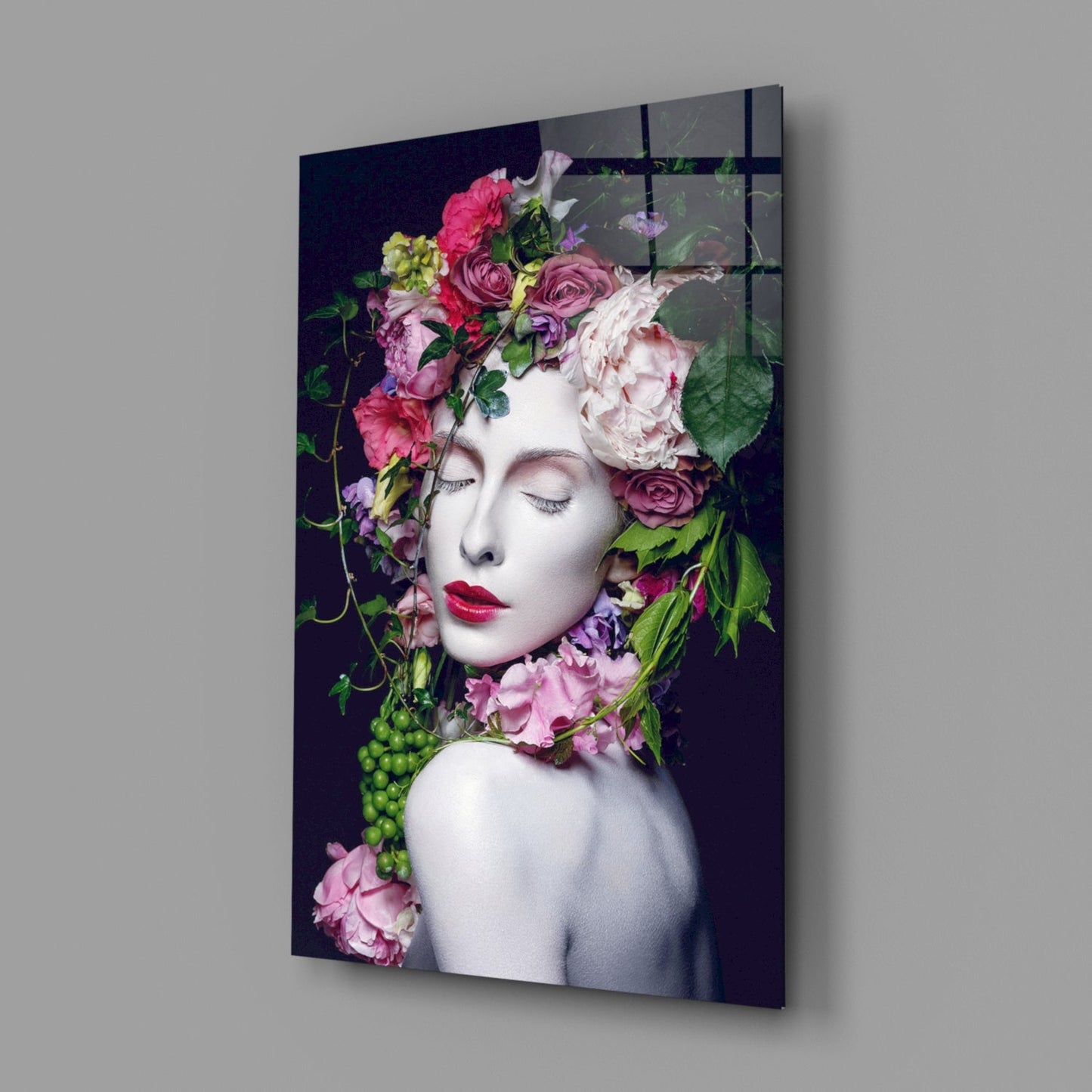 Floral Woman Portrait Glass Wall Art