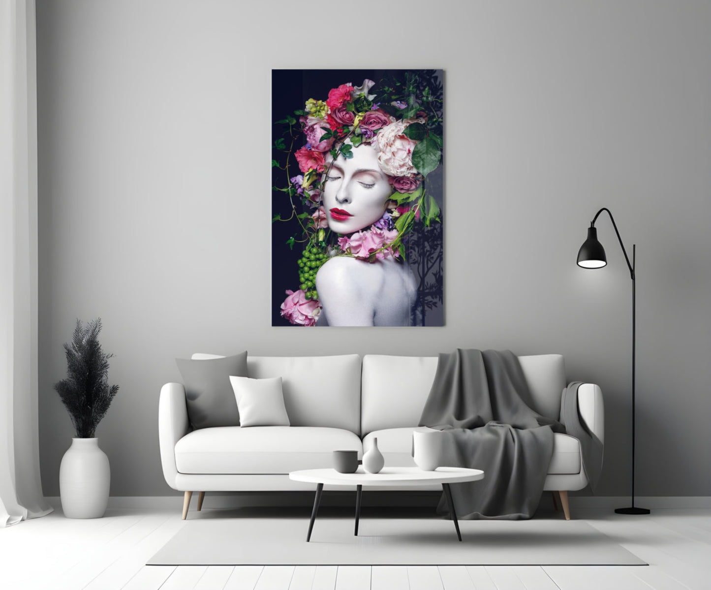 Floral Woman Portrait Glass Wall Art