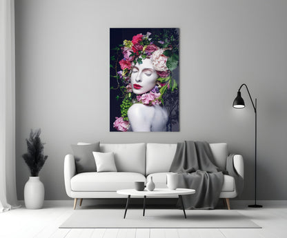 Floral Woman Portrait Glass Wall Art