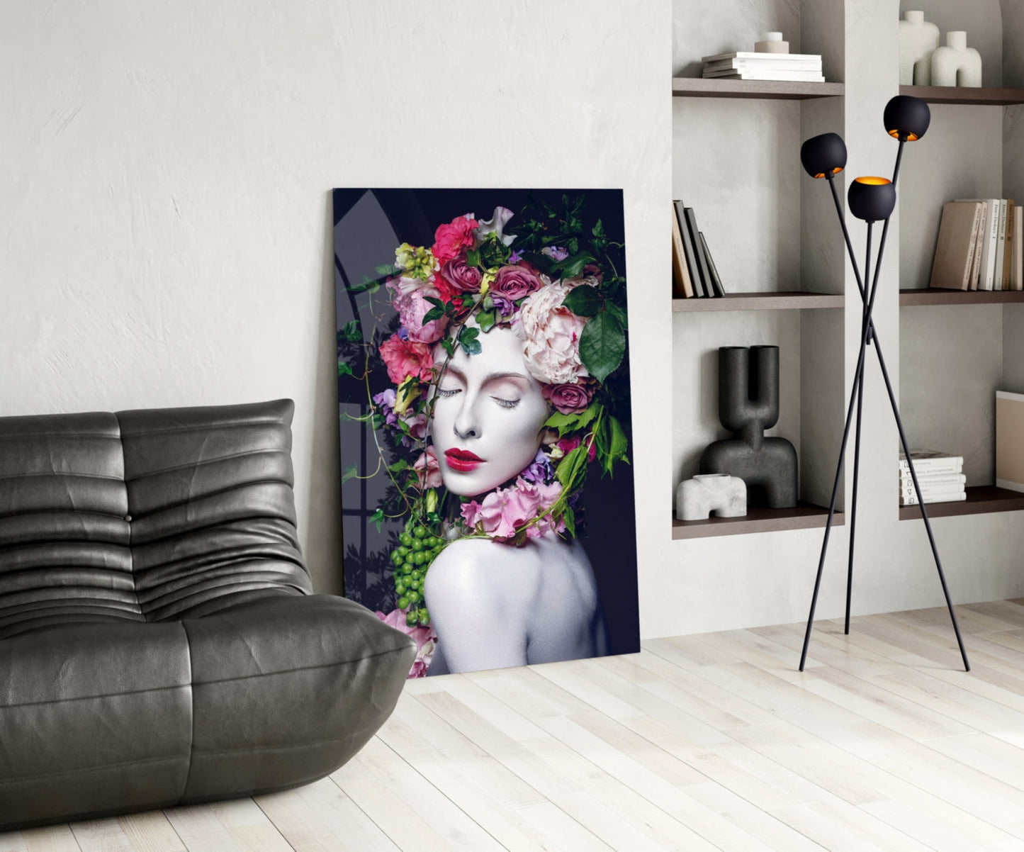 Floral Woman Portrait Glass Wall Art