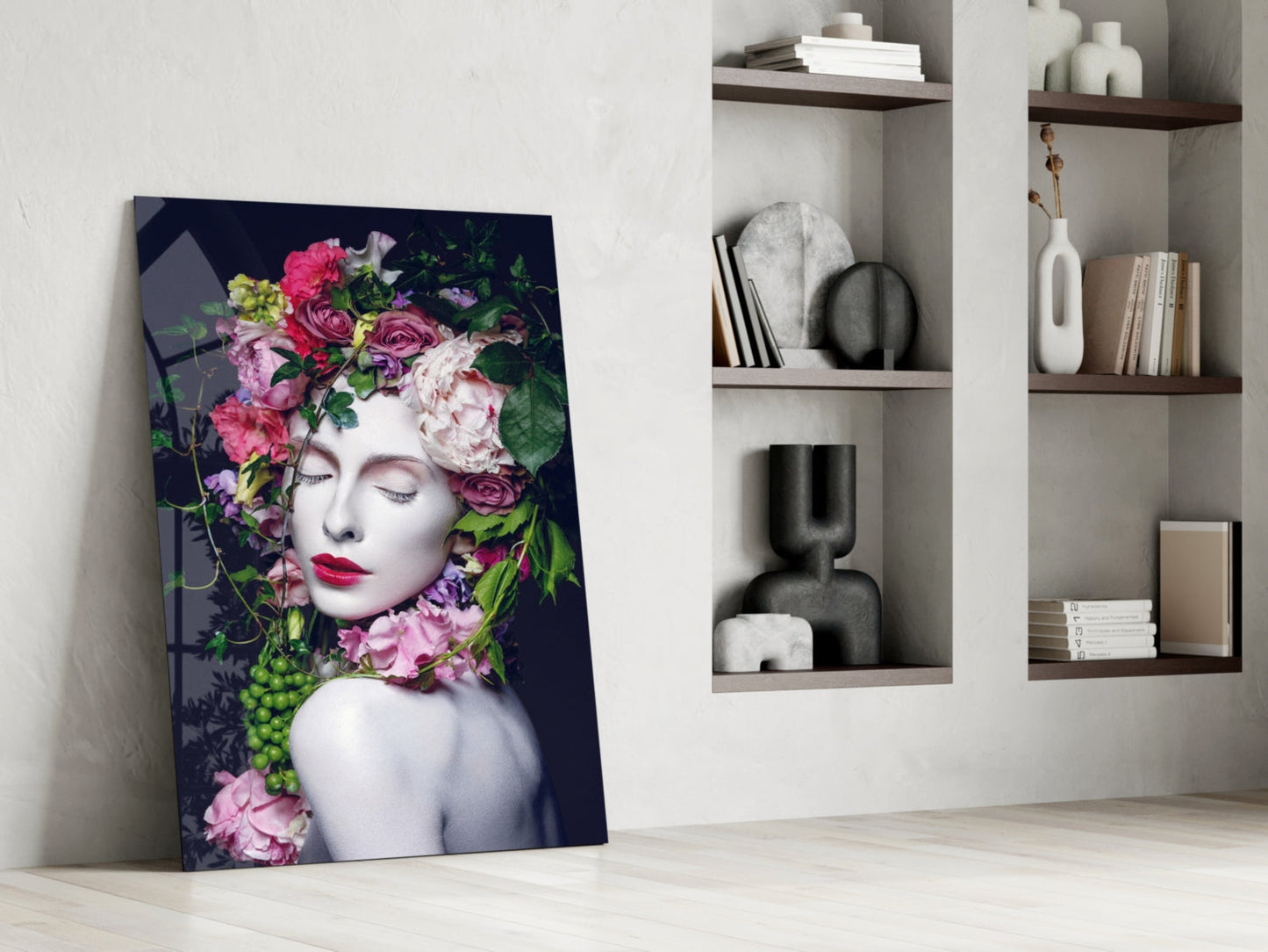 Floral Woman Portrait Glass Wall Art