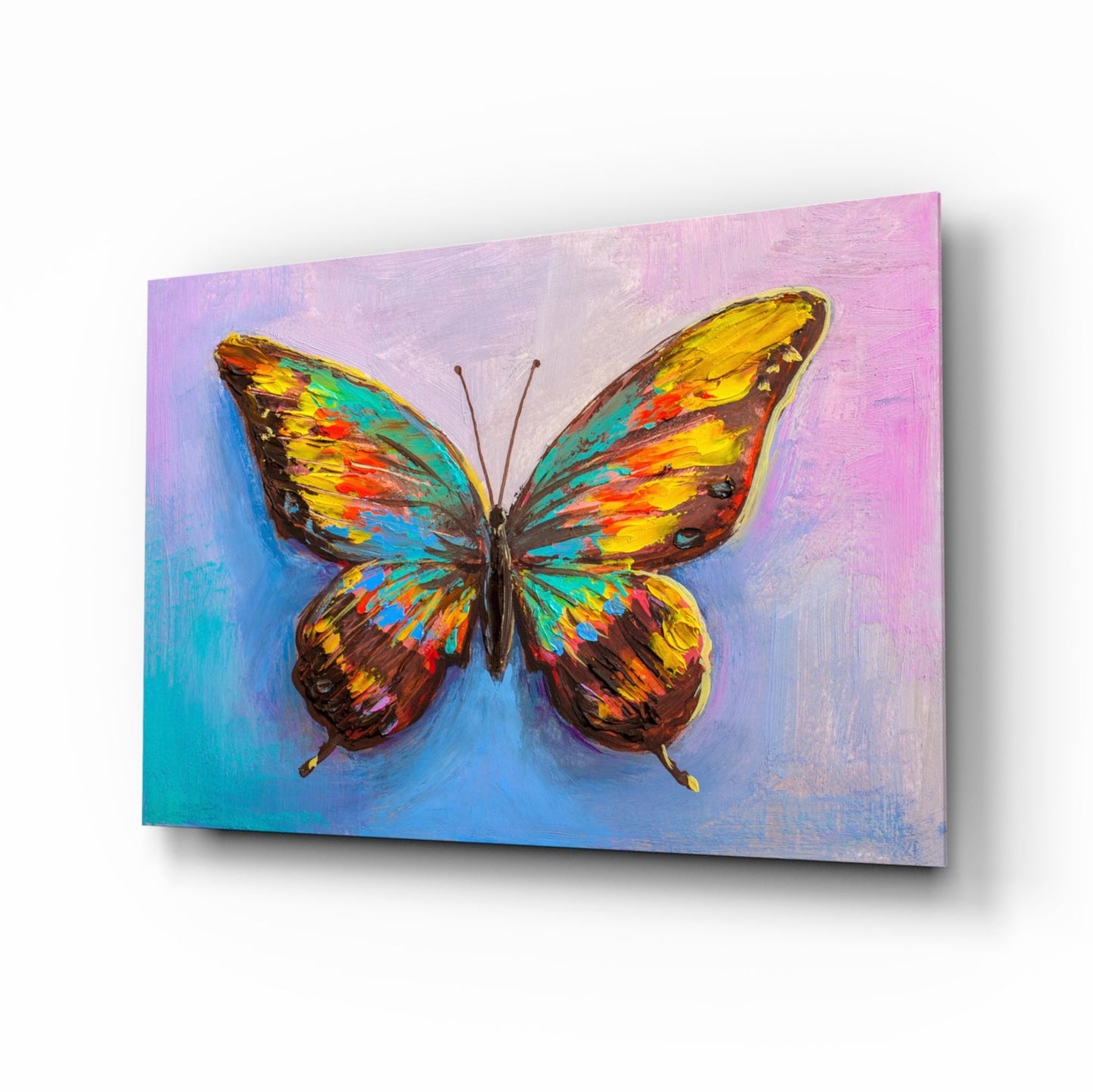 Butterfly glass wall art rainbow painterly tempered glass