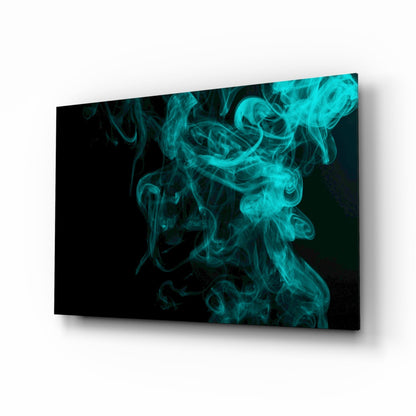 Rising turquoise smoke wisps glass wall art