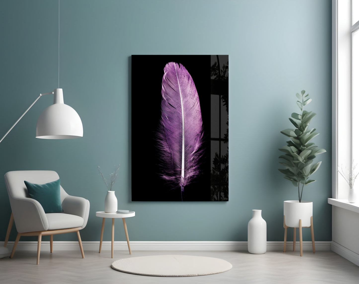 Lilac Feather Glass Wall Art