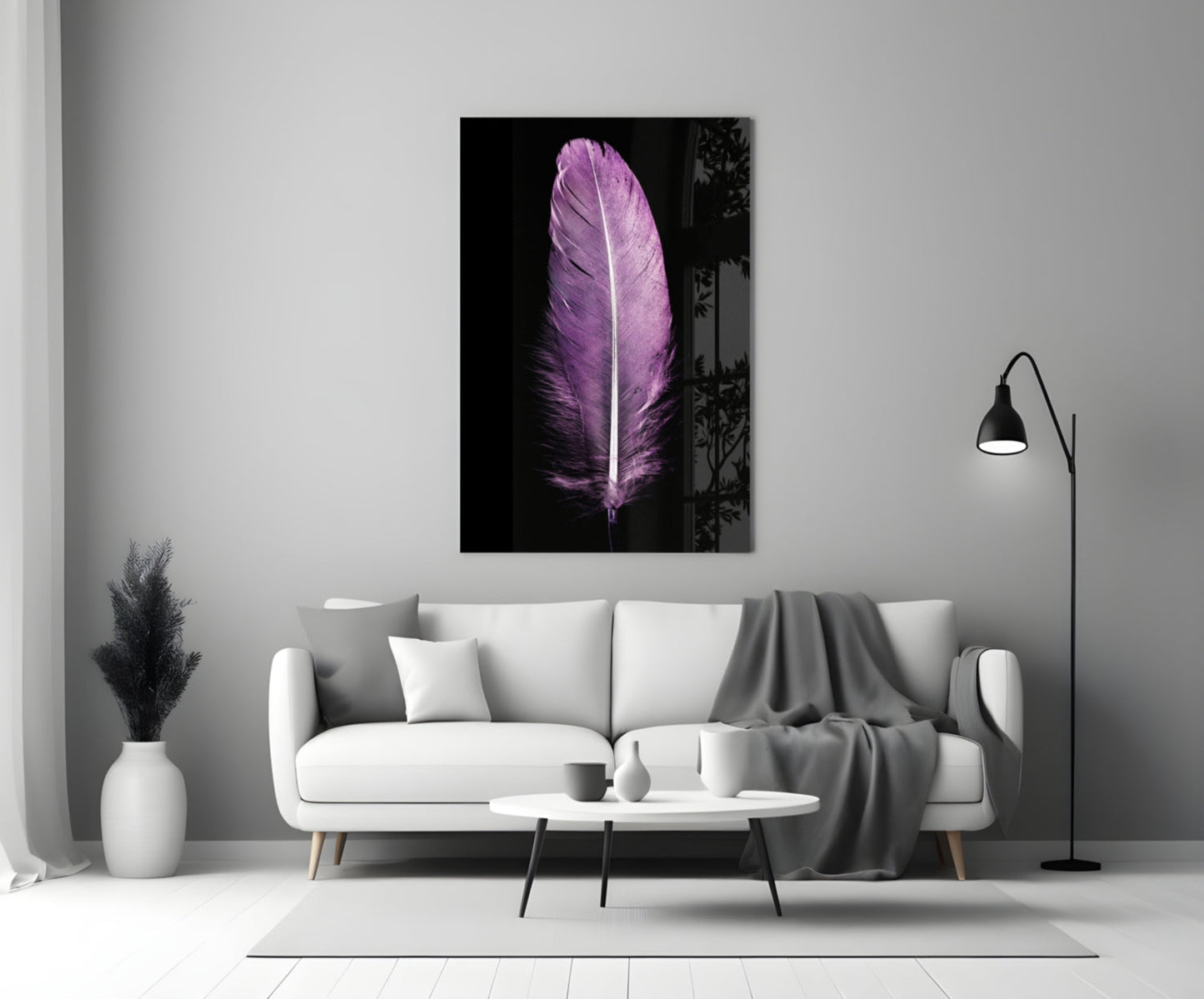 Lilac Feather Glass Wall Art