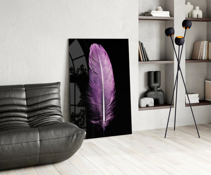 Lilac Feather Glass Wall Art