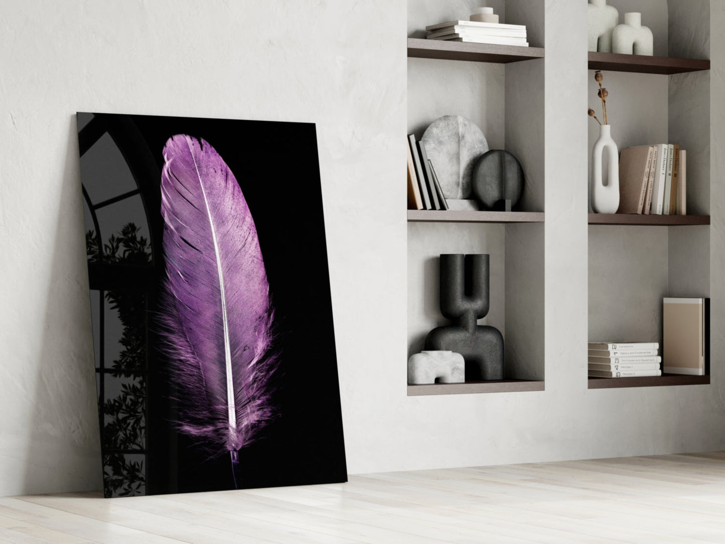 Lilac Feather Glass Wall Art