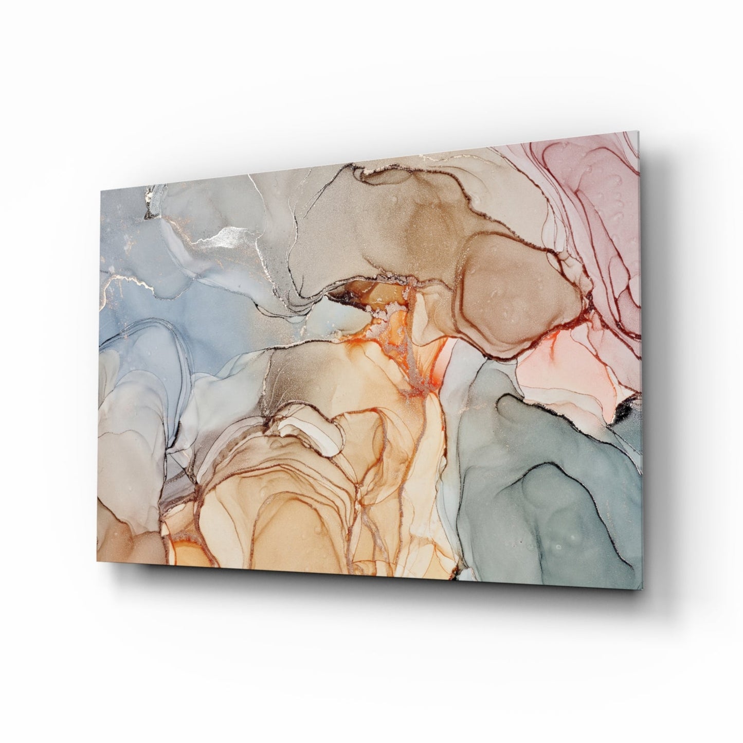 Soft marble pattern glass wall art abstract ink design