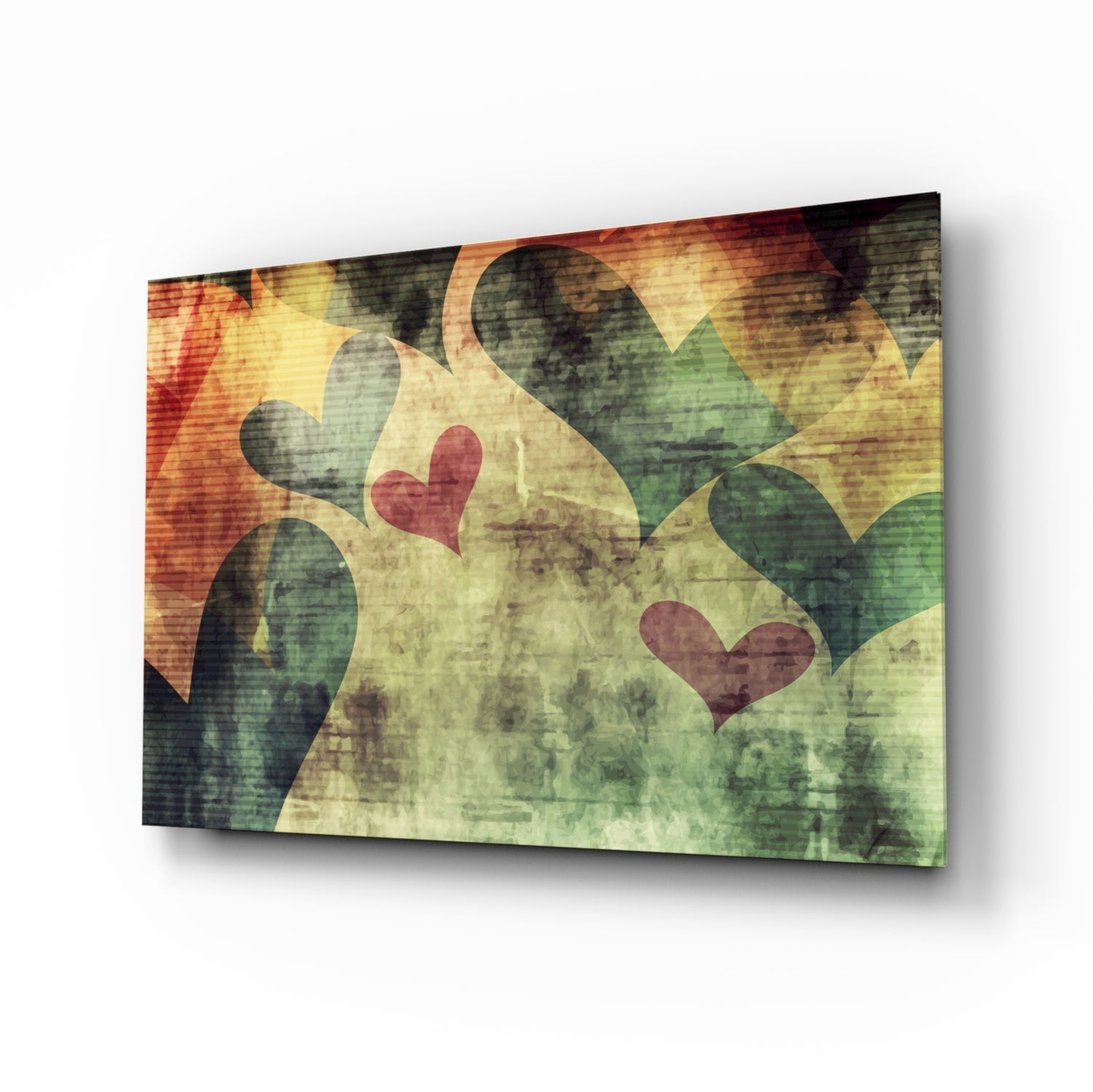 Hearts glass wall art panel with layered painterly hearts