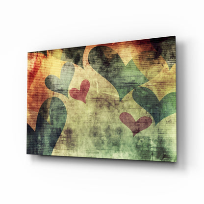 Hearts glass wall art panel with layered painterly hearts