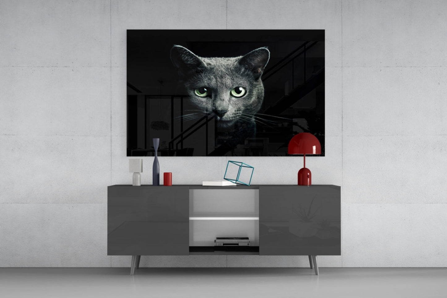 Russian Blue Cat Glass Wall Art
