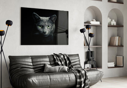 Russian Blue Cat Glass Wall Art